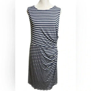 Gibson blue/white stripes side ruched dress medium